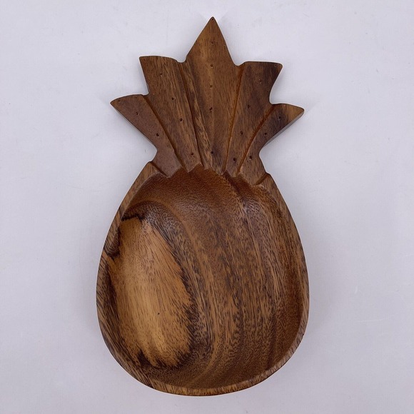 Pineapple Shaped Trinket Tray 5" Dish Decorative Wood Made in Philippines - Picture 1 of 10